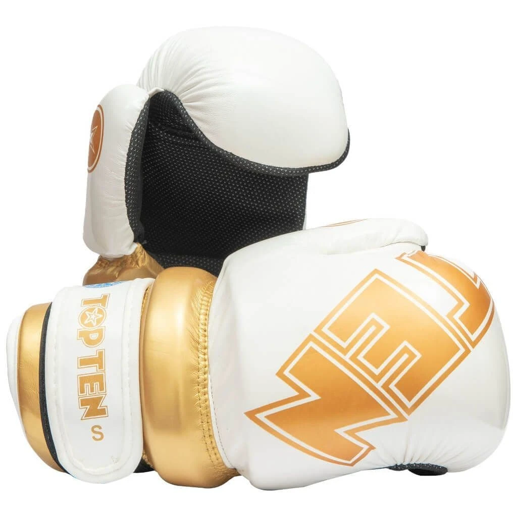 TOP TEN Glossy Block Pointfighter Gloves White/Gold